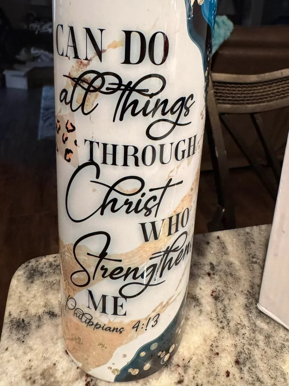 Christian Hand Crafted White and Gold Christian Scripture Travel Tumbler